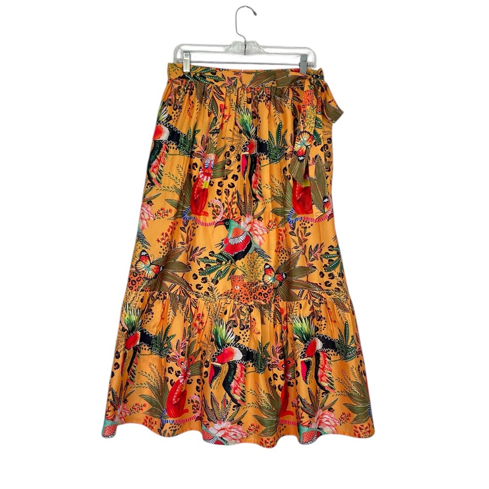 Rachel Zoe Statement Boho Tropical Print Tiered Maxi Skirt Elastic Waist MED